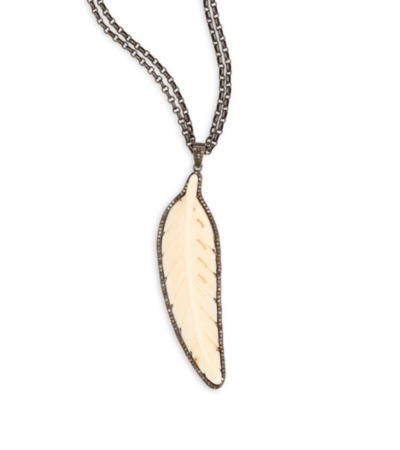 NINA GILIN  Diamond & Bone Feather Pendant Necklace/32"  SOLD OUT