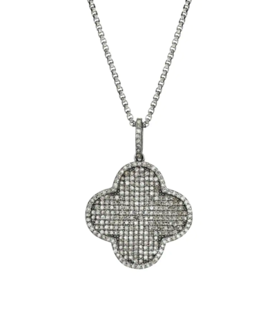 NINA GILIN  Black Rhodium-Plated Silver & Diamond Pavé Quatrefoil Pendant  $1,800