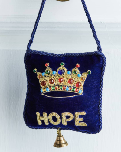 SUDHA PENNATHUR  Embroidered Crown and Hope Velvet Door Knocker  $28