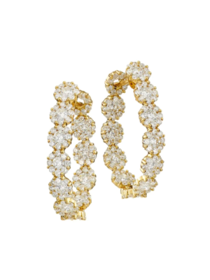 HUEB  diamond flower 18k yellow gold & diamond hoop earrings  SOLD OUT