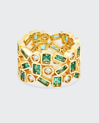 SUZANNE KALAN  18K Yellow Gold Inlay Collection Emerald Ring, Size 7  $7,200