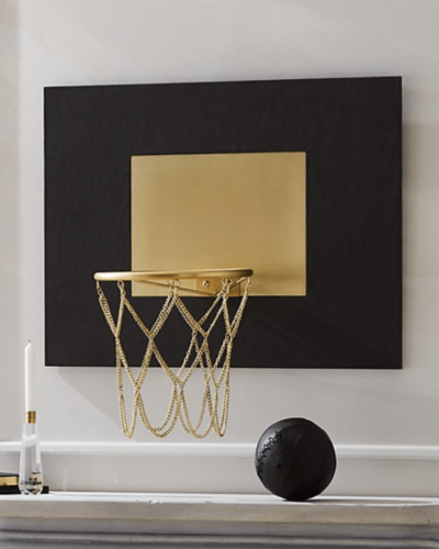 CB2  grey leather and brass basketball hoop  $399
