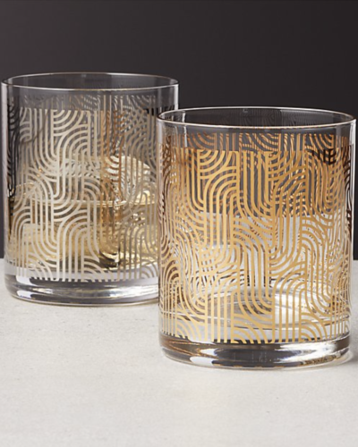 CB2  metallic double old-fashioned glasses  $12 each