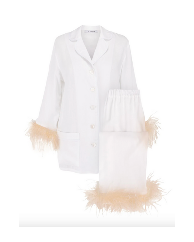 SLEEPER  2-Piece Ostrich Feather Trim Pajama Set 4.9 out of 5 Customer Rating  $320