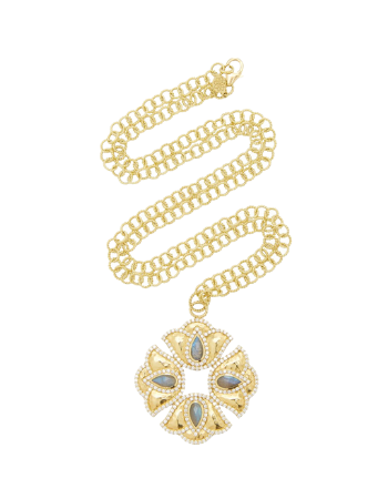 AMRAPALI Kaliyana Lotus 18K Yellow Gold, Labradorite, and Diamond Pendant Necklace
