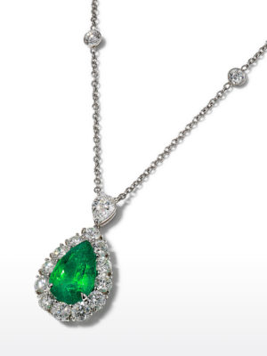 BAYCO Platinum Emerald and Diamond Pendant Necklace