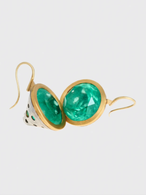JUDY GEIB Giant Round Emerald Cone-Shape Earrings