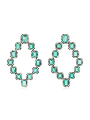 GOSHWARA  18K White Gold Emerald, Diamond Earrings  SOLD OUT