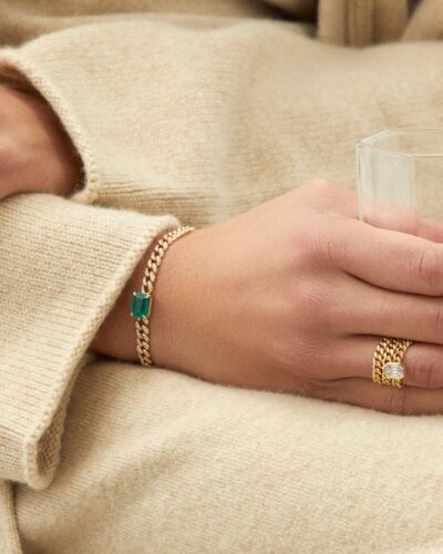 SHAY  Diamond, emerald & 18kt gold curb-chain bracelet  $14,595