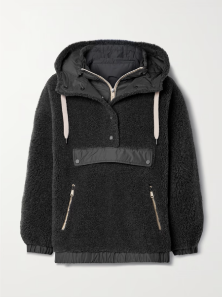 BRUNELLO CUCINELLI Hooded shell-trimmed wool-blend fleece jacket